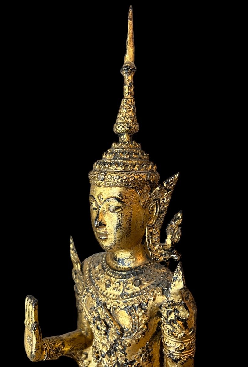 Très Grand Bouddha Thaïlandais En Bronze Doré 'rattanakosin' - Thaïlande - Fin Du 19ème Siècle-photo-6