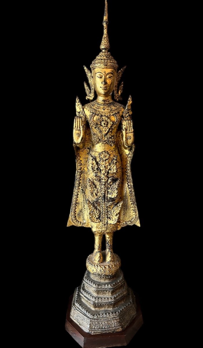 Très Grand Bouddha Thaïlandais En Bronze Doré 'rattanakosin' - Thaïlande - Fin Du 19ème Siècle