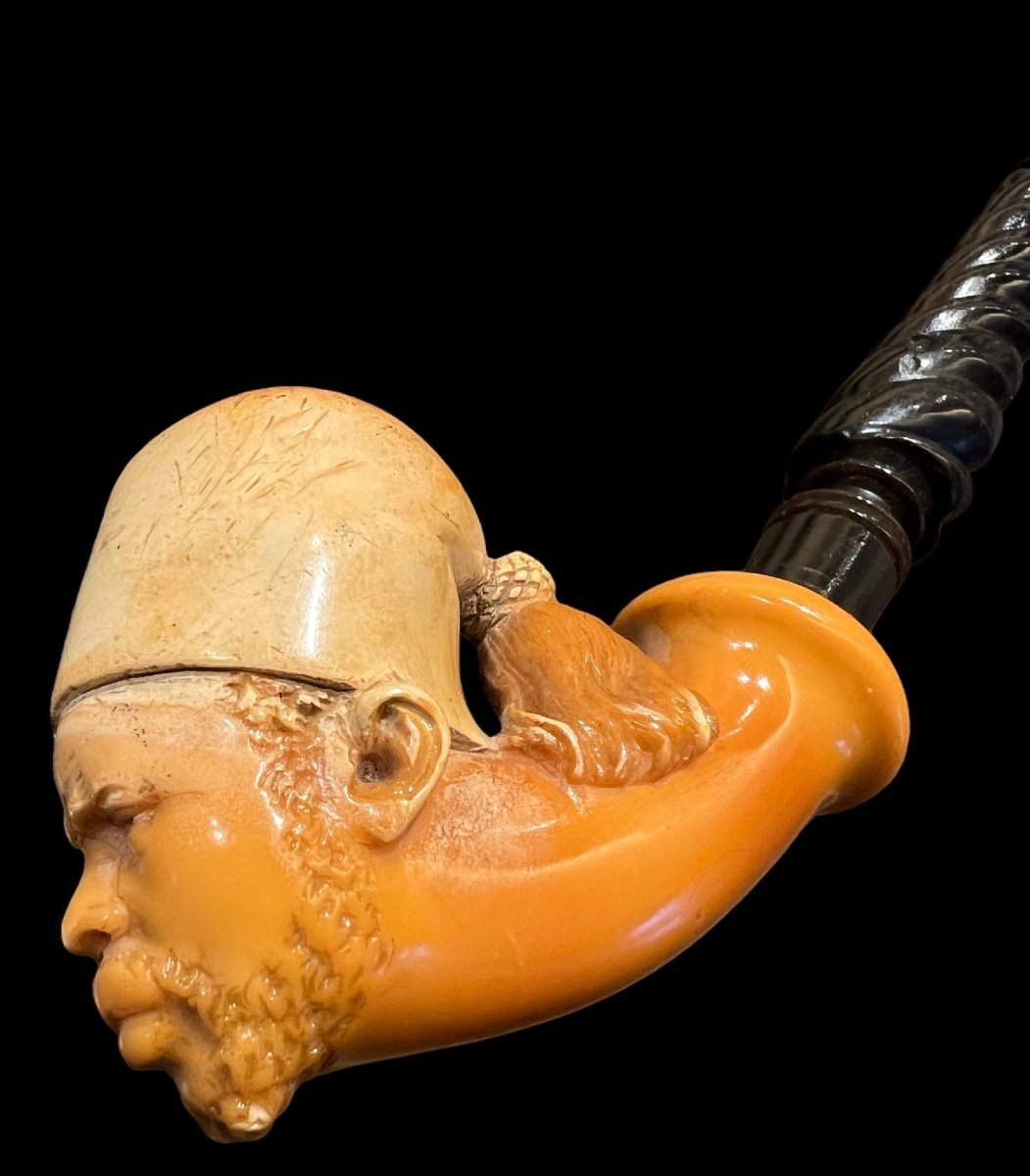 Meerschaum Pipe With A Man's Head - European - Early 20th Century-photo-1