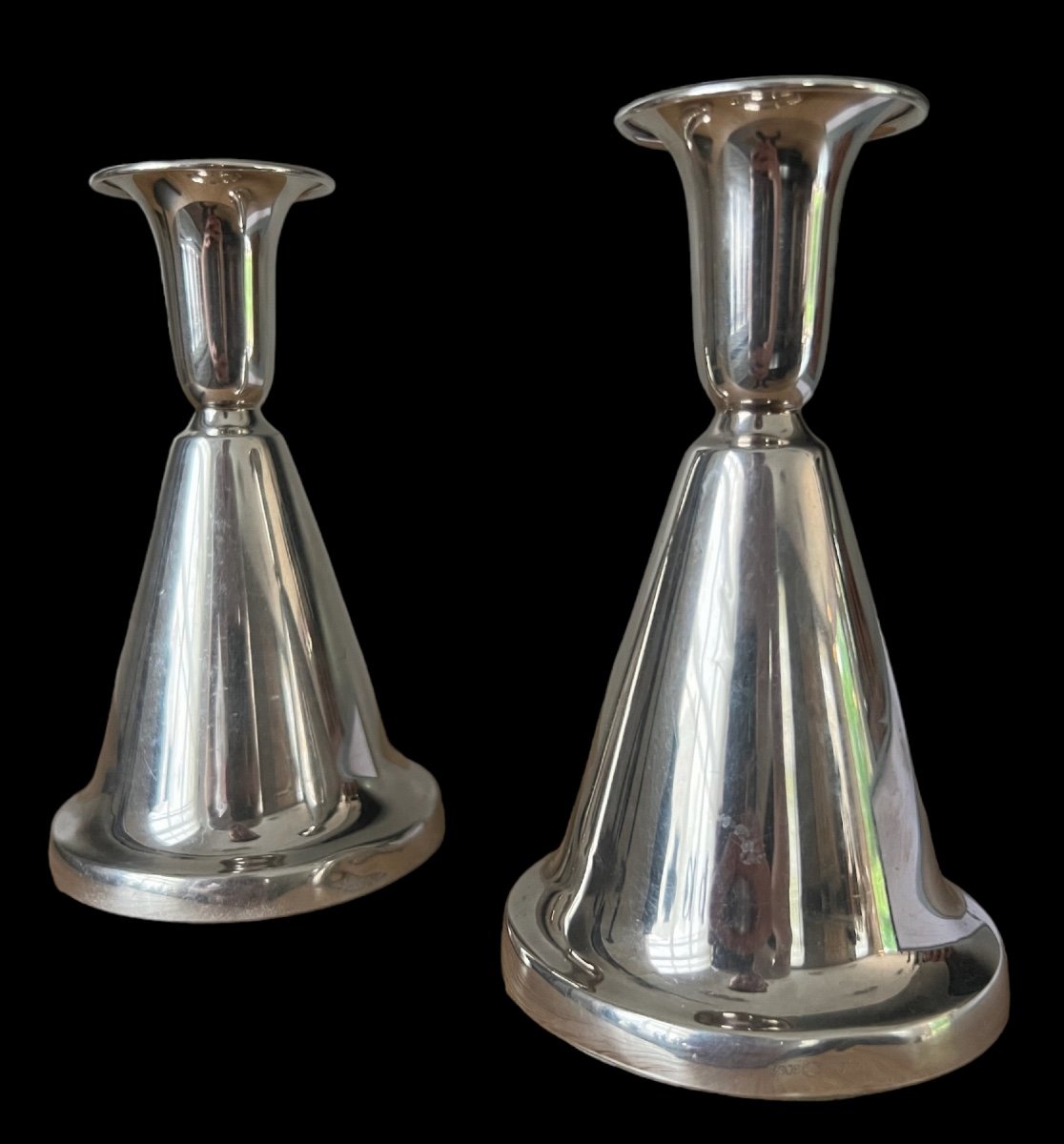 Pair Of Candlesticks In Sterling Silver By Thorvald Marthinsen - Tonsberg (norway) - 1900-1925-photo-1