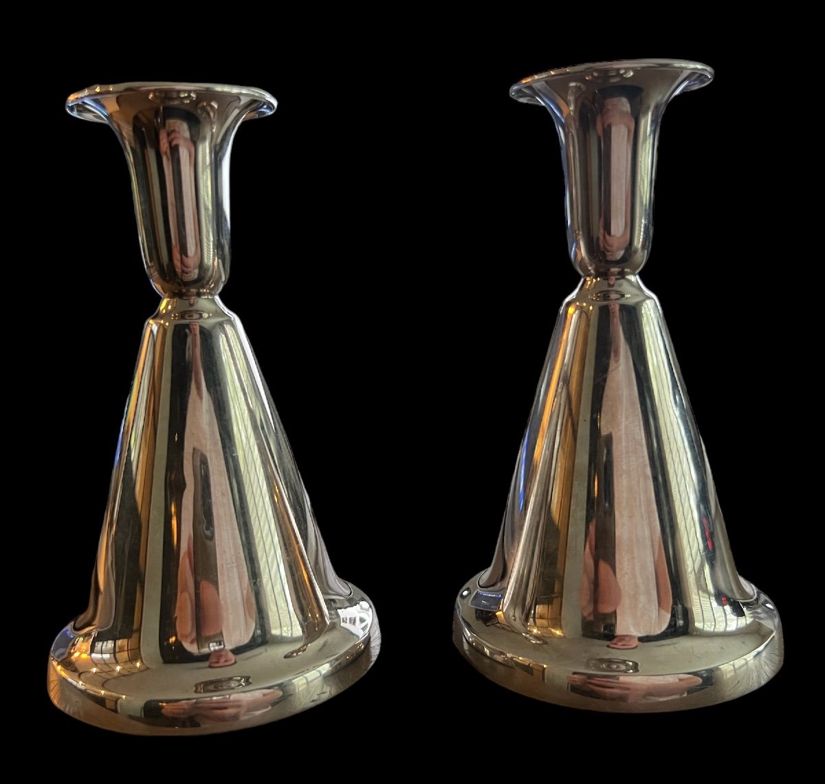 Pair Of Candlesticks In Sterling Silver By Thorvald Marthinsen - Tonsberg (norway) - 1900-1925