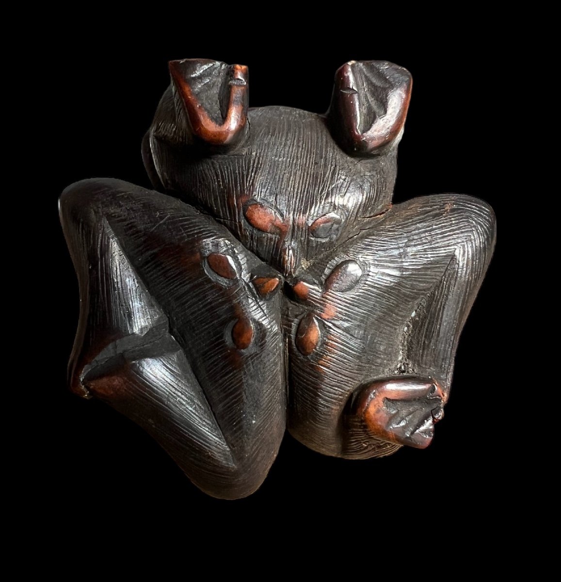 Très Bel Okimono En Buis Sculpté 'the Three Wise Monkeys' - Japon - Période Meji-photo-3