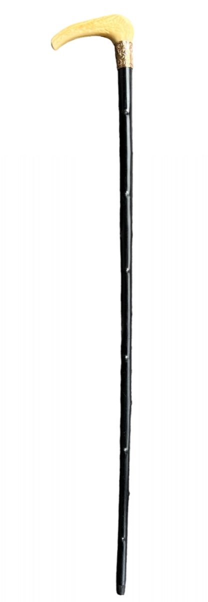 Heavy Ebony Cane With Gold (gilt?) And Deer Horn Handle - Late 19th Century-photo-2
