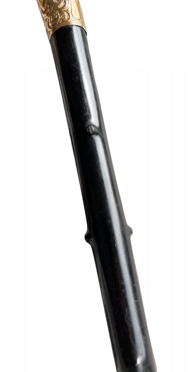 Heavy Ebony Cane With Gold (gilt?) And Deer Horn Handle - Late 19th Century-photo-3