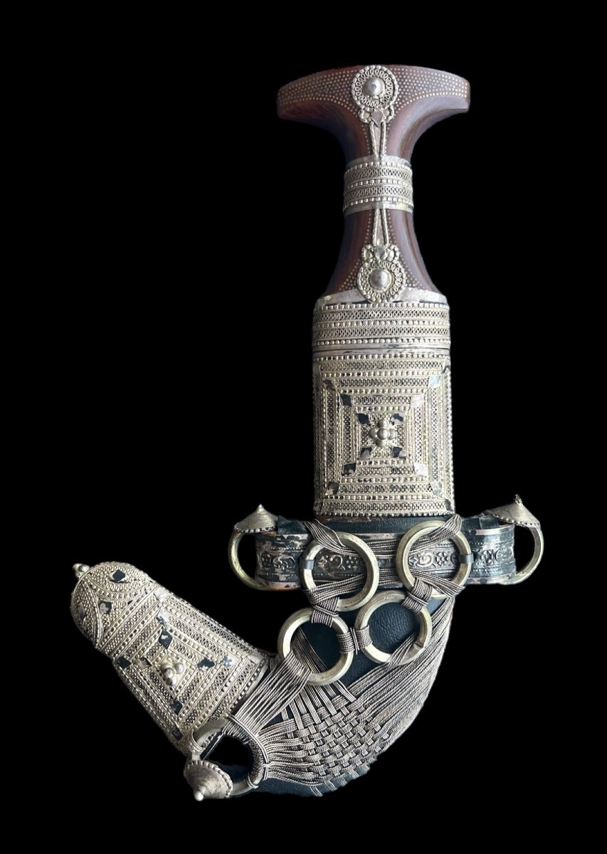 Couteau/poignard ‘jambya/janbiya’ En Argent Massif Avec Manche En Bois - Yemen