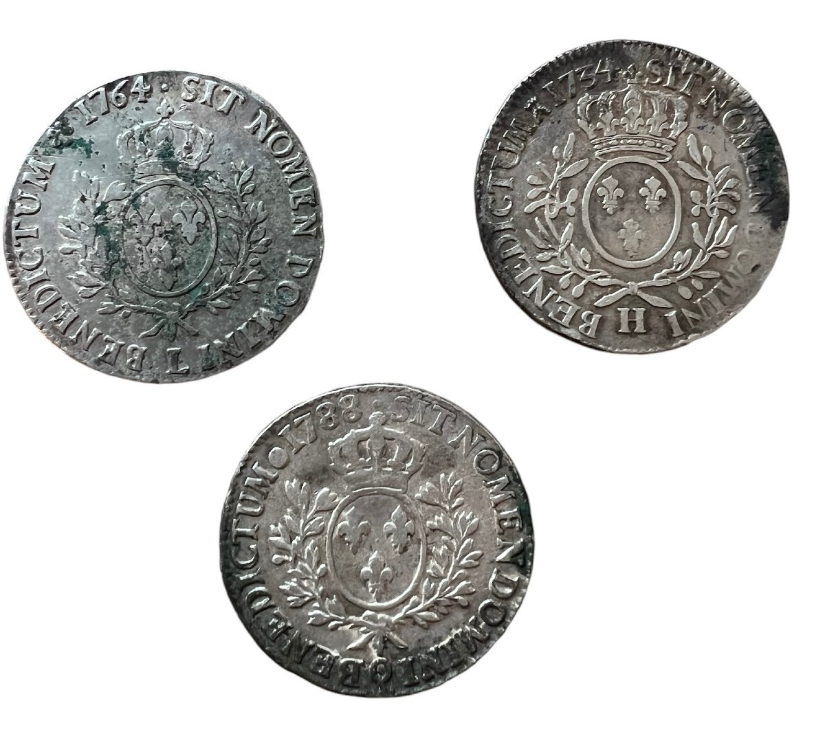 3 X 1 Ecu Coin En Argent Massif Du Louis XV Et Louis XVI - France - 18e Siècle-photo-1