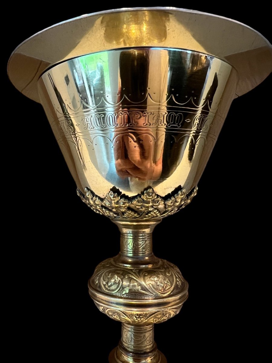 Chalice In Gilded Silver And Gilded Metal With Patena - Neo-gothic - Late 19th, Early 20th Century-photo-1