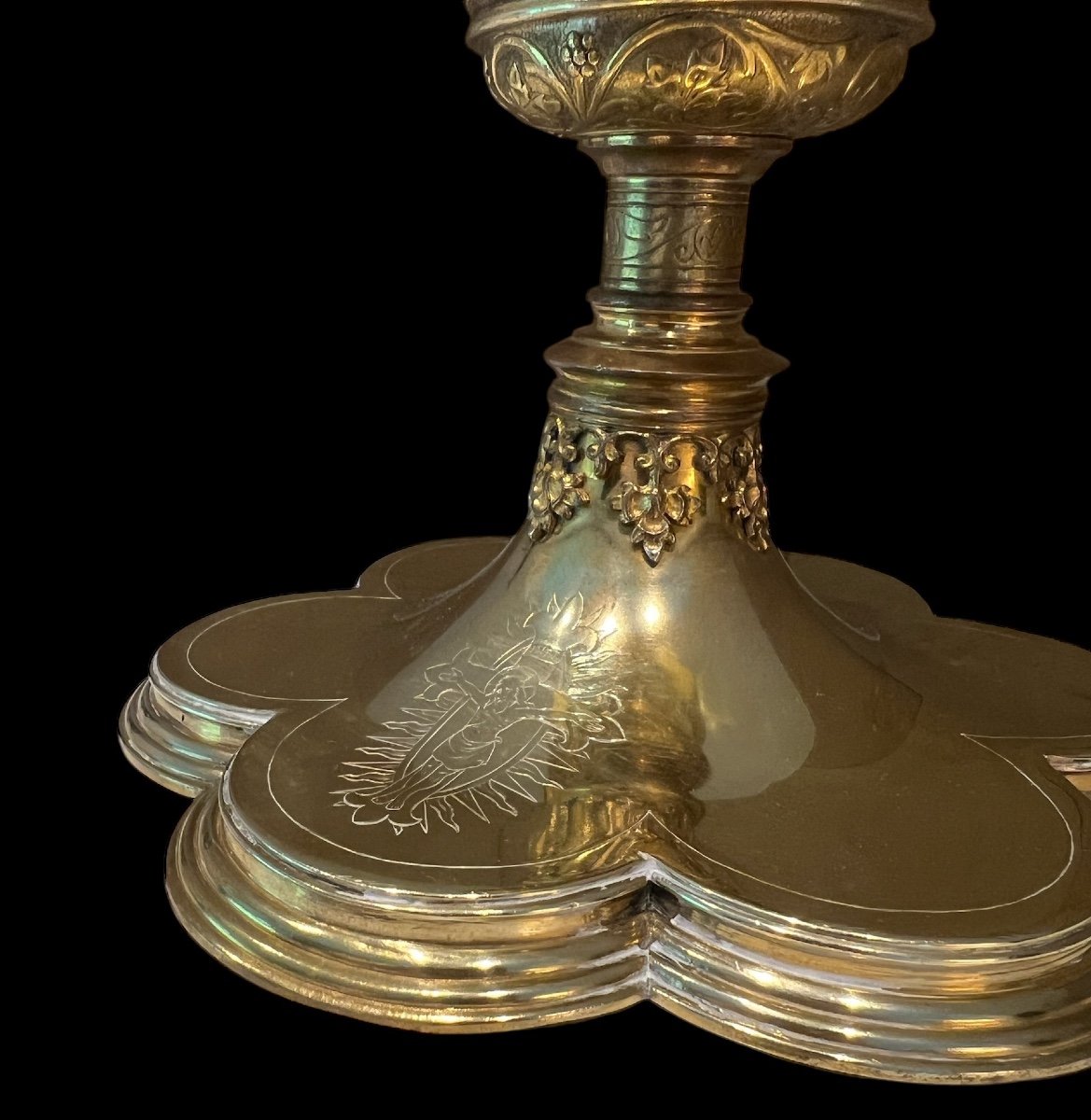 Chalice In Gilded Silver And Gilded Metal With Patena - Neo-gothic - Late 19th, Early 20th Century-photo-2