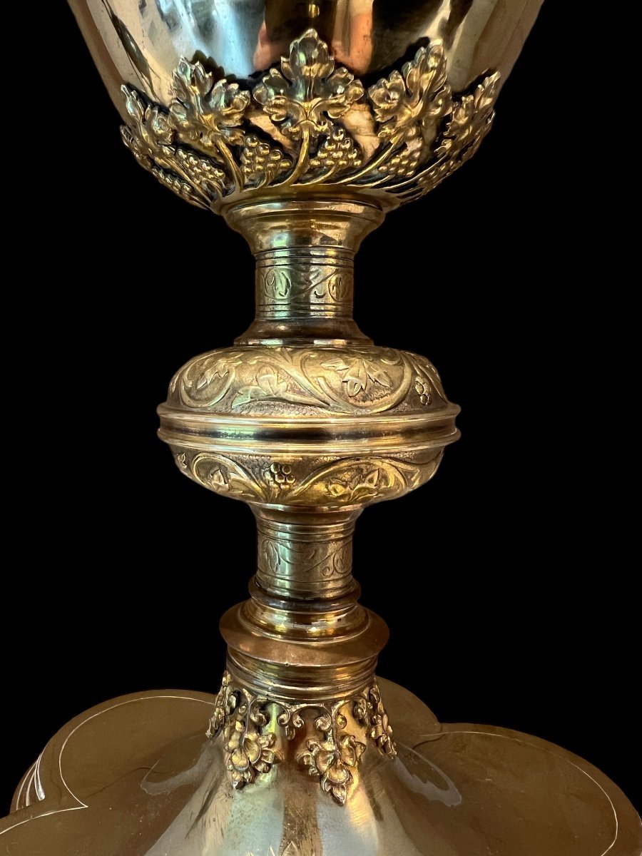 Chalice In Gilded Silver And Gilded Metal With Patena - Neo-gothic - Late 19th, Early 20th Century-photo-5
