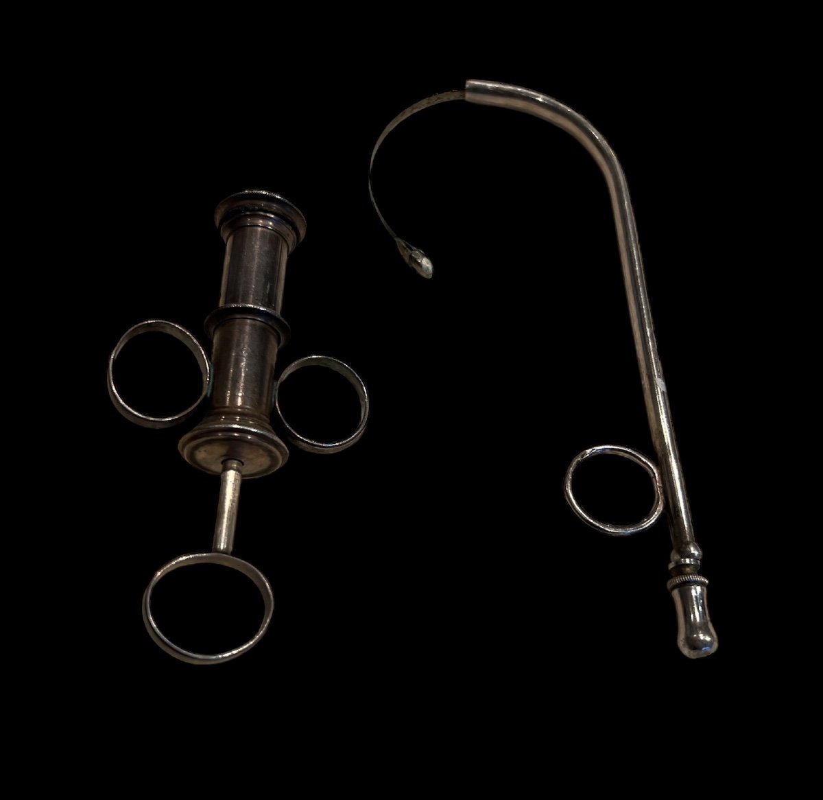 Urological Medical Catheter And Syringe In Sterling Silver - European - 19th Century