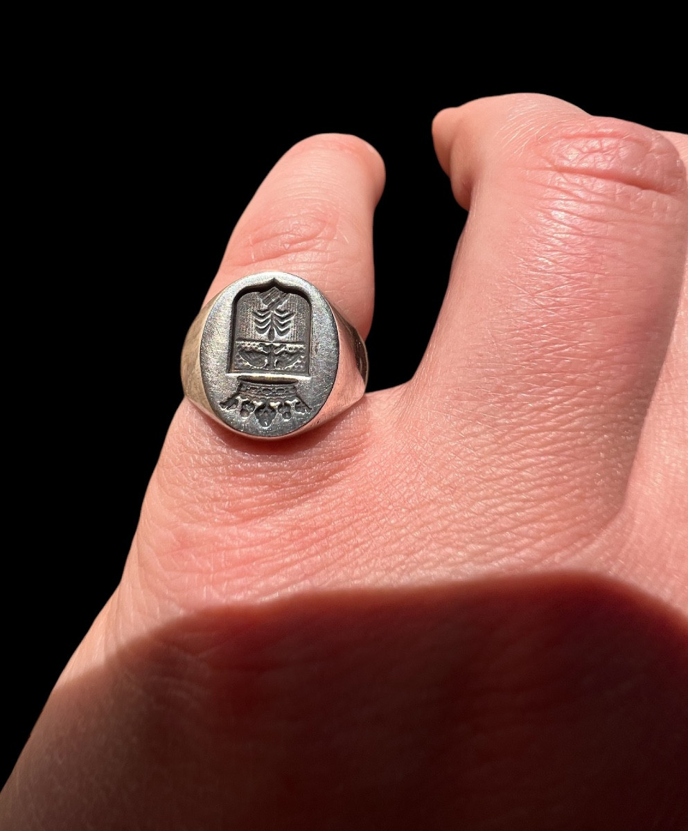 Airmoriée Signet Ring/ring With Seal In Solid Silver - 19th Century-photo-3