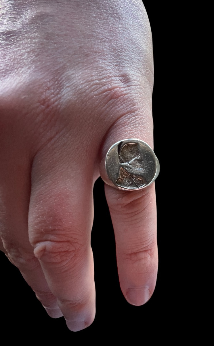 Bague Chevalière En Argent Avec La Tête De Napoleon Bonaparte En Relief - France - 19e Siècle-photo-3