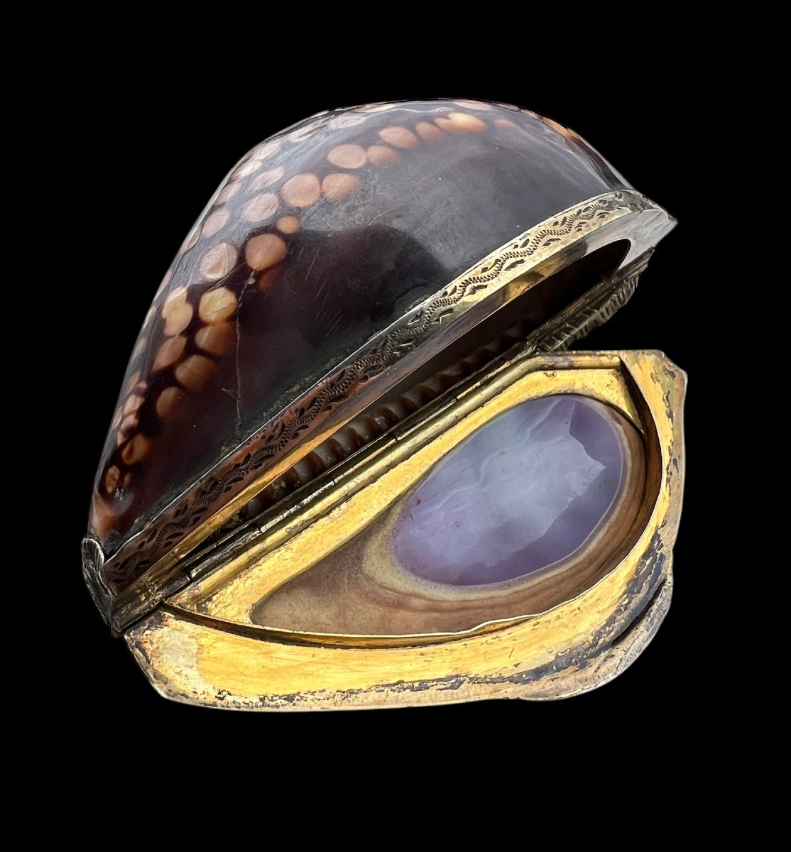 Tabatière Coquillage Avec Monture En Argent Massif/vermeil - France - Début 19e Siècle