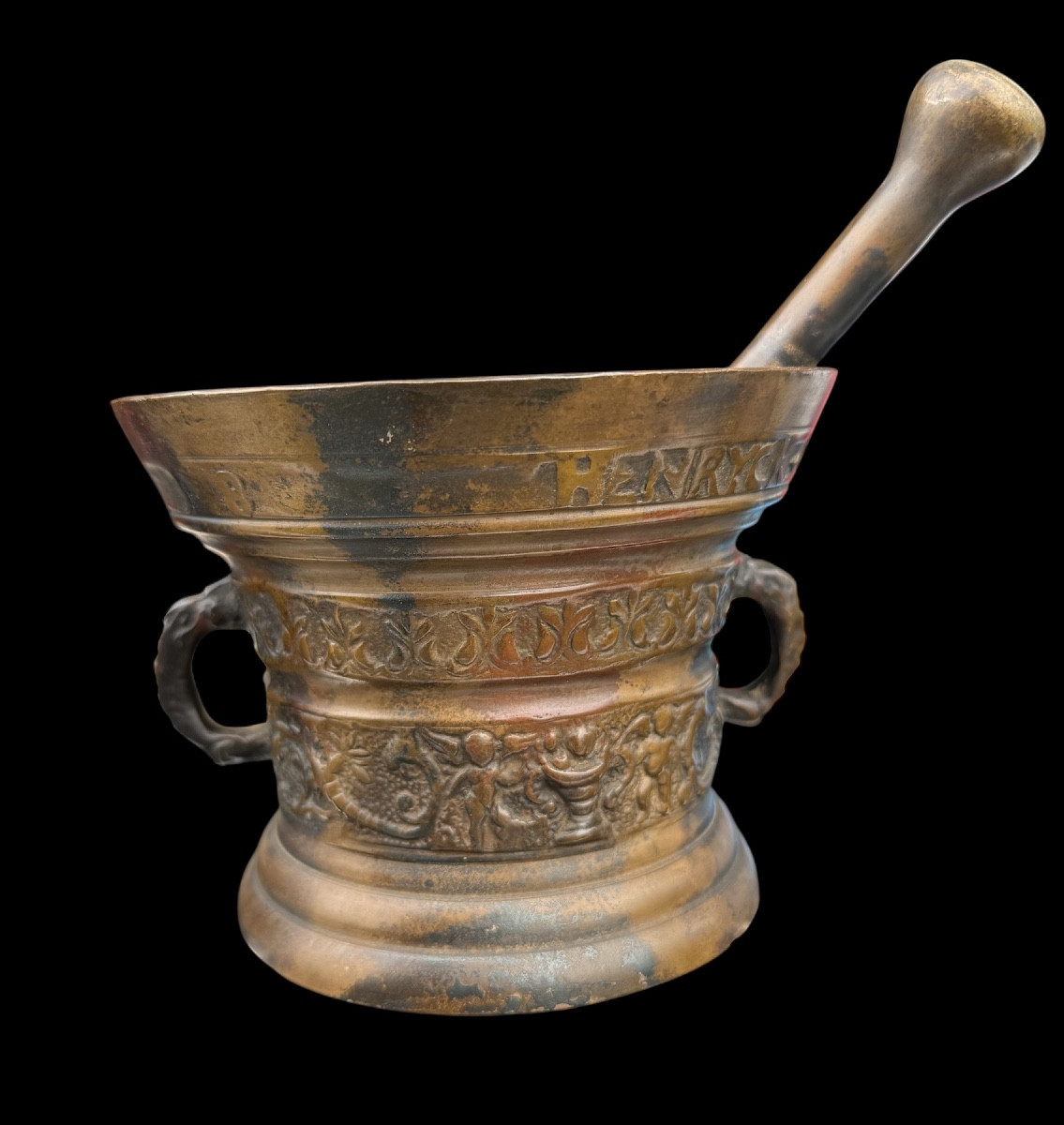 Bronze Mortar With Pestle 'henryck Ter Horst' 17th Century-style - Netherlands - 19th Century