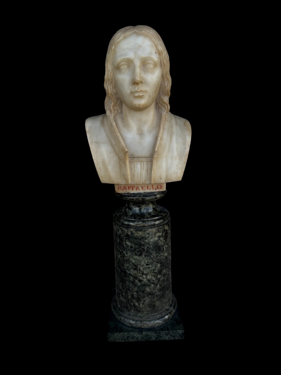 Alabaster And Green Marble Bust Of Raphael 'souvenir De Grand-tour' Dated - France/italy - 19th Century -photo-1