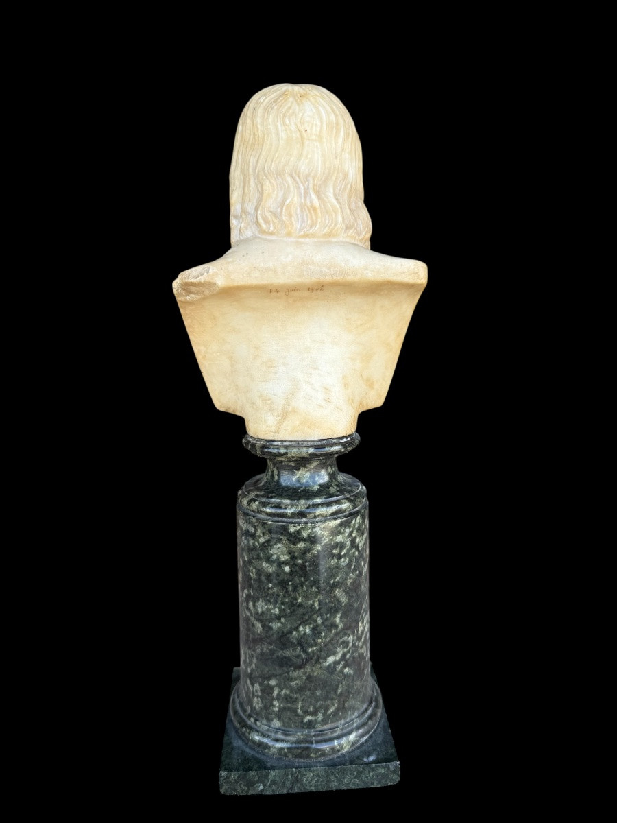 Alabaster And Green Marble Bust Of Raphael 'souvenir De Grand-tour' Dated - France/italy - 19th Century -photo-5
