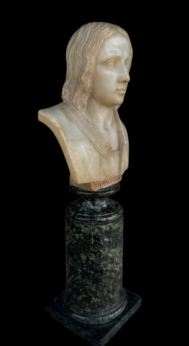 Alabaster And Green Marble Bust Of Raphael 'souvenir De Grand-tour' Dated - France/italy - 19th Century 