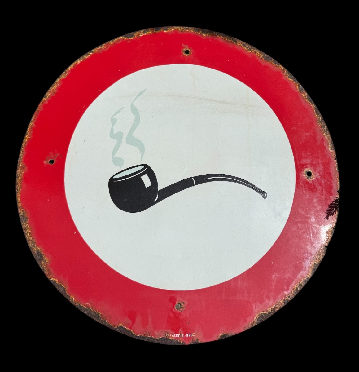 Panneau/plaque émaillé ‘interdit fumer de pipe’ par Delacroix Bruxelles - Belgique - début 20e