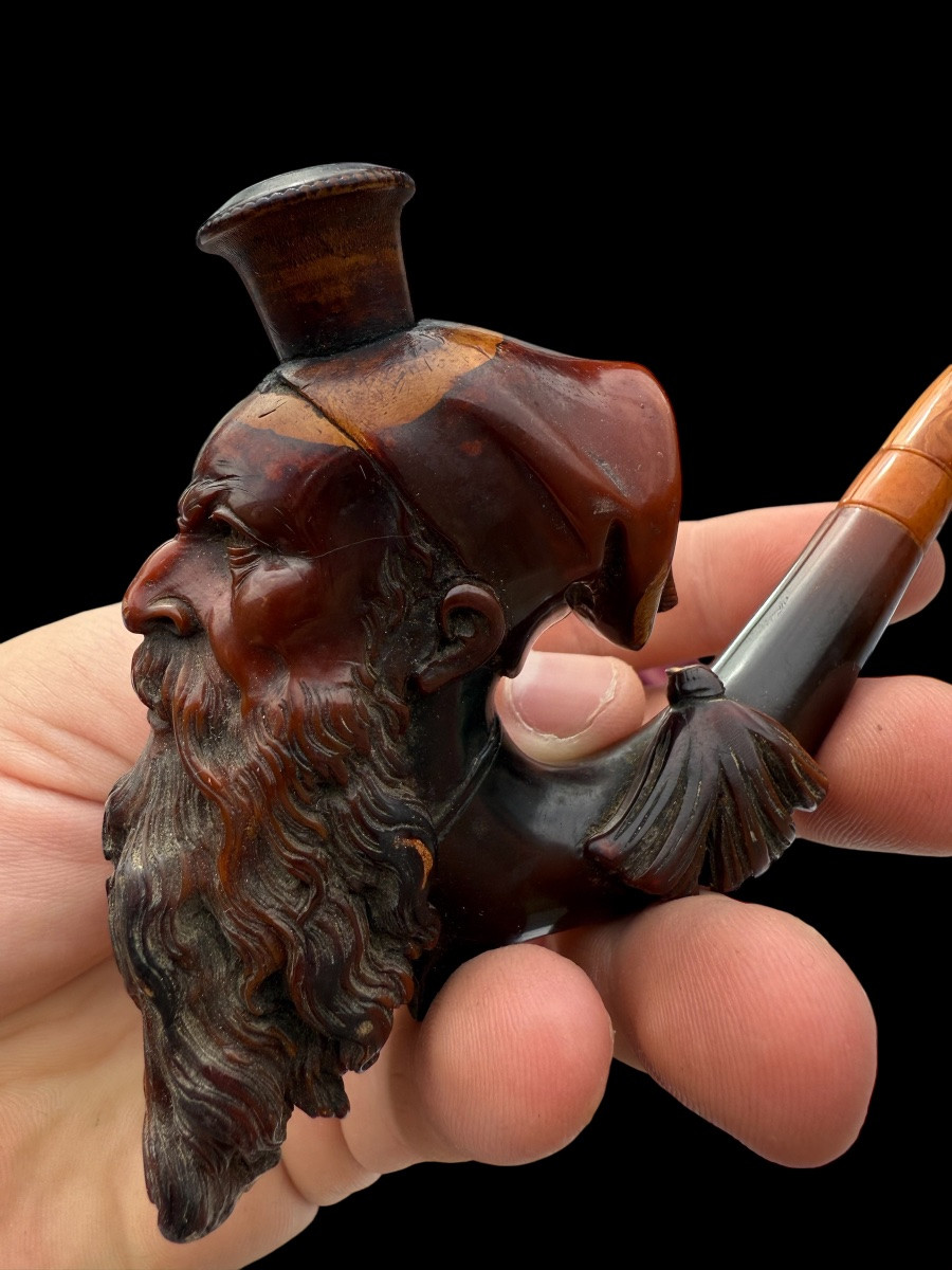 Pipe en écume de mer et ambre avec un homme avec une barbe - Belgique - fin du 19e siècle-photo-3