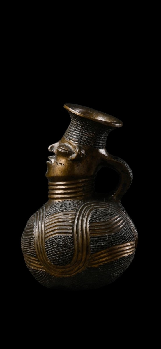 Anthropomorphic Bronze Vase From The Mangbetu 'sundu' Tribe - Africa - Early 20th Century-photo-2