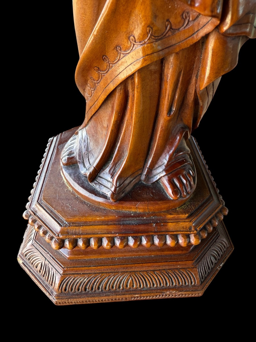 Wooden Figure Of Saint Joseph With Child, Fruitwood – Germany – Late 18th Century-photo-5