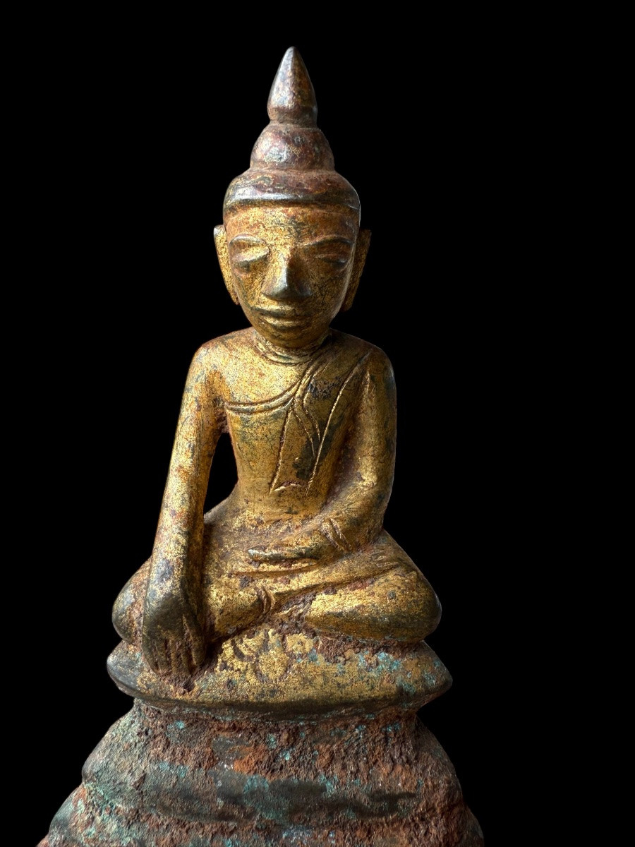 Seated Buddha In Gilded Bronze, 'shan' Style – Burma – Early 19th Century-photo-1