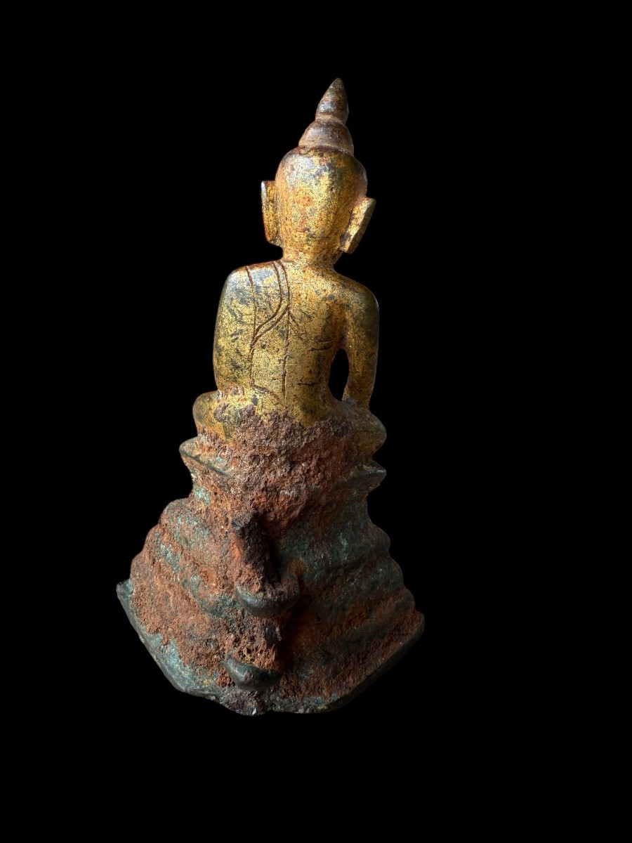 Seated Buddha In Gilded Bronze, 'shan' Style – Burma – Early 19th Century-photo-2