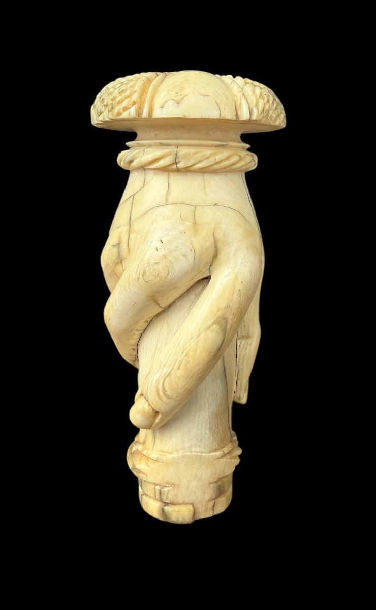 Cane Handle With Two Carved Hands - European - 19th Century