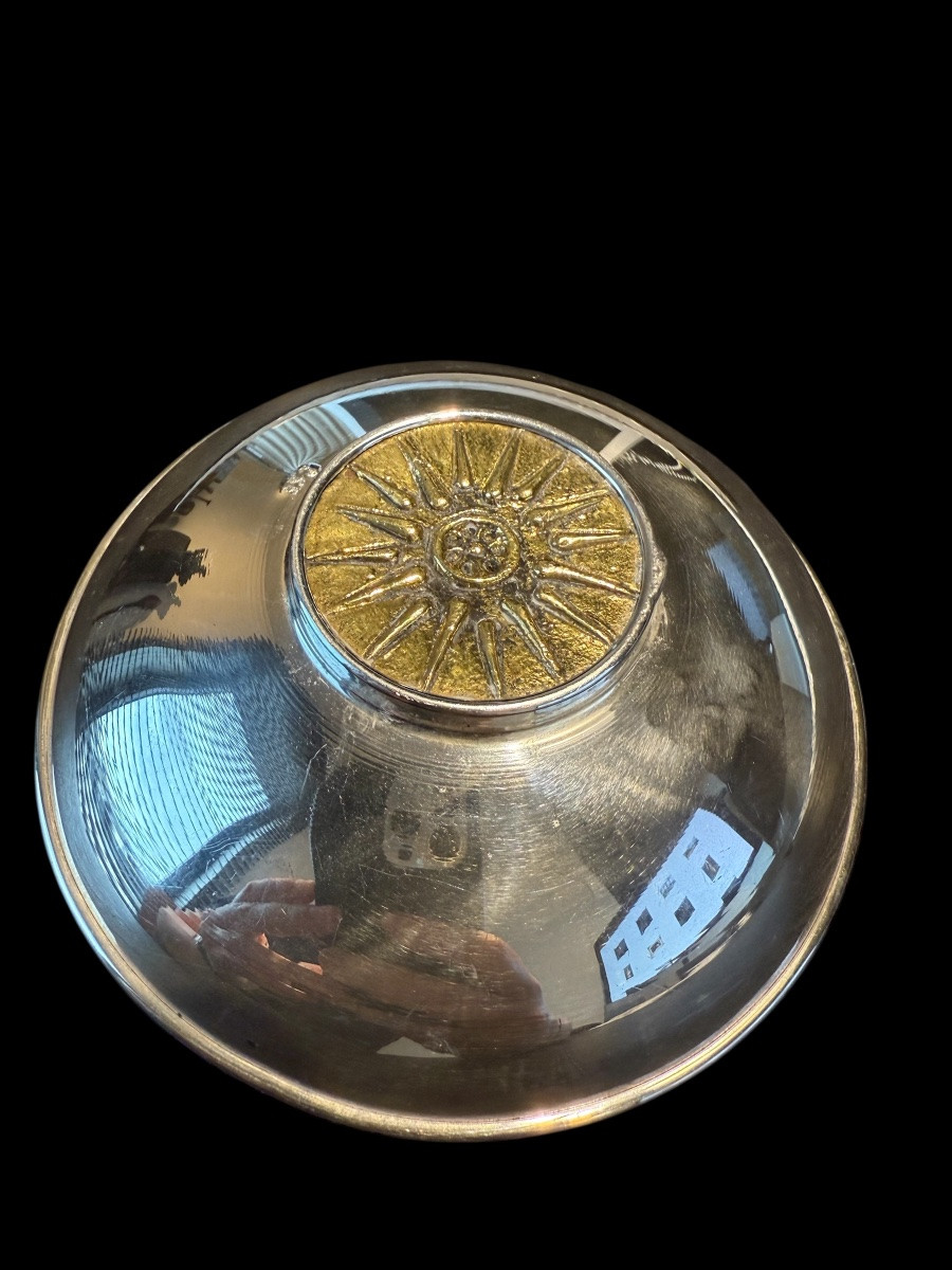Vide poche en argent massif avec medaillon en laiton design - 20e siècle-photo-1