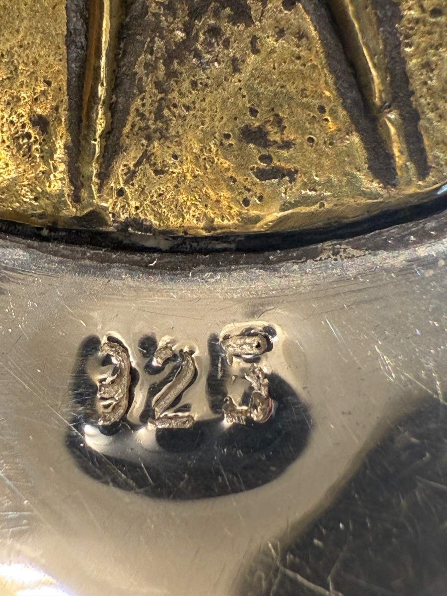 Vide poche en argent massif avec medaillon en laiton design - 20e siècle-photo-3