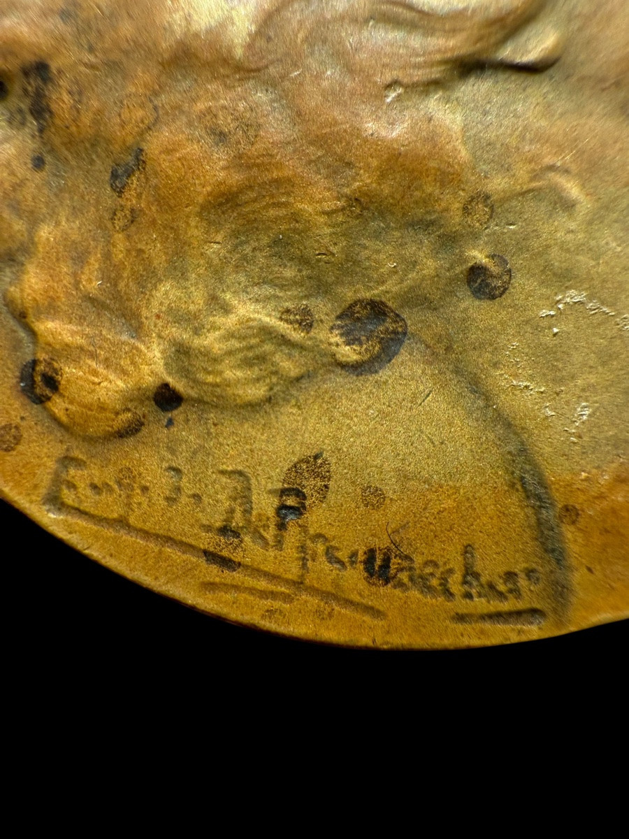 Bronze Medal Depicting A Vanitas Figure With A Young Woman And A Skull - France/belgium - 19th/20th Century-photo-4