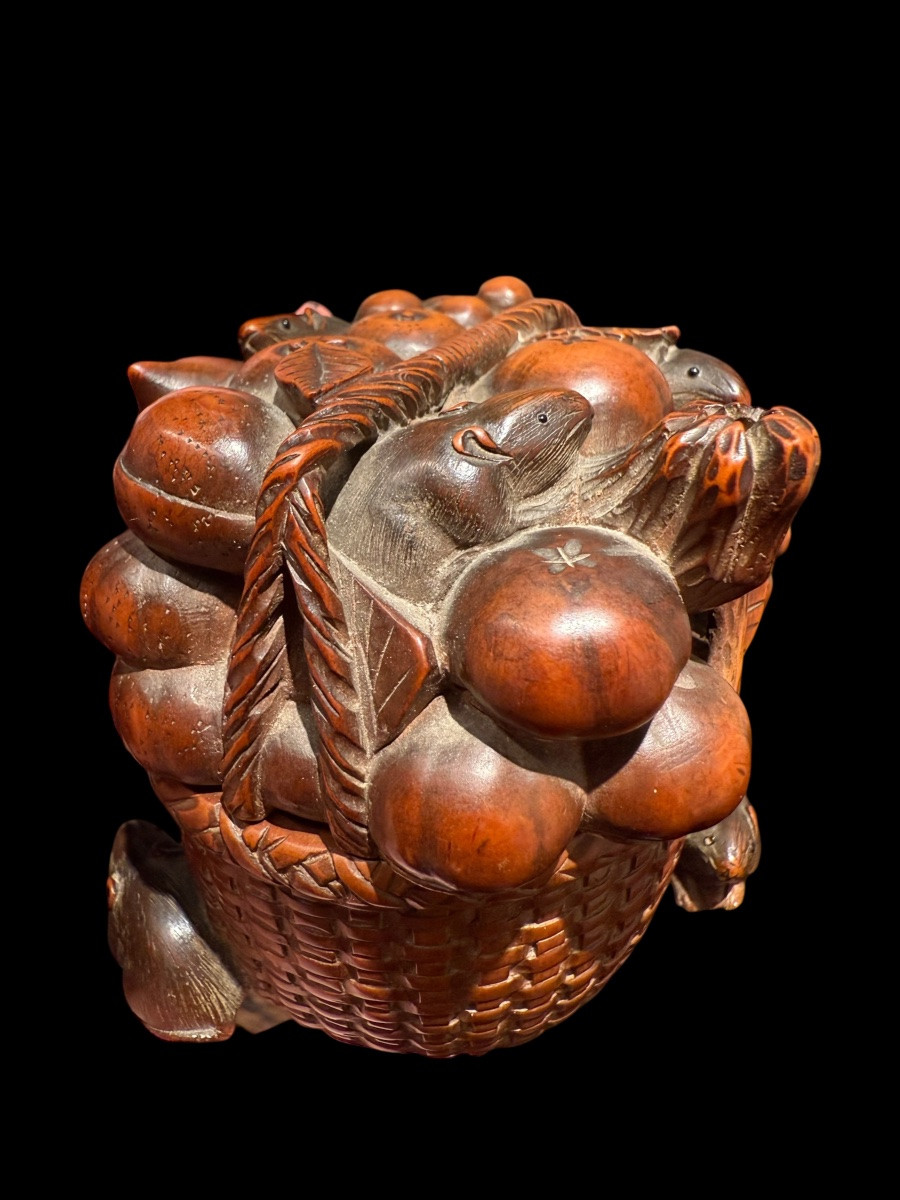 Boîte japonaise en buis sculpté, époque Meiji (vers 1868–1912) - Japon - 19e siècle-photo-6