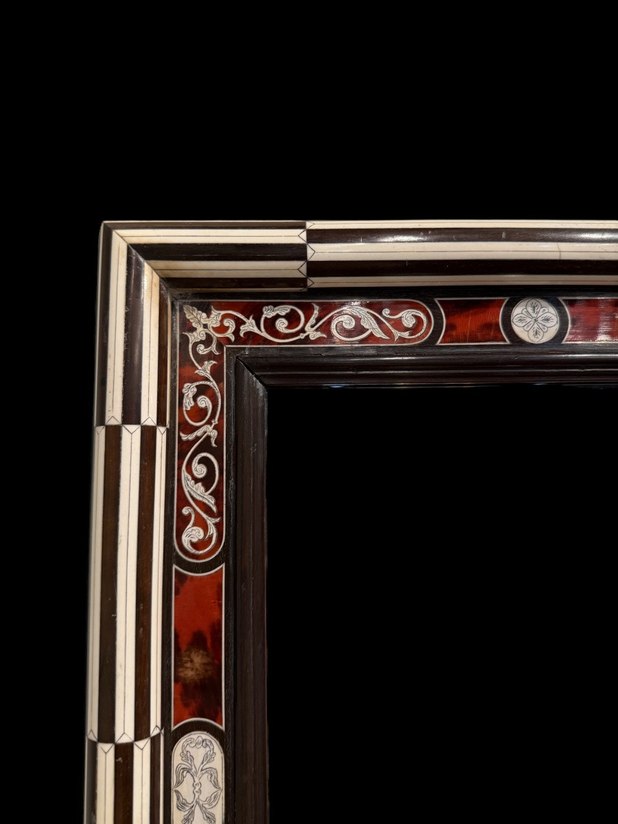 Large Baroque-style Frame With Mirror In Ebony, Bone And Tortoiseshell - Italy - 19th Century-photo-7