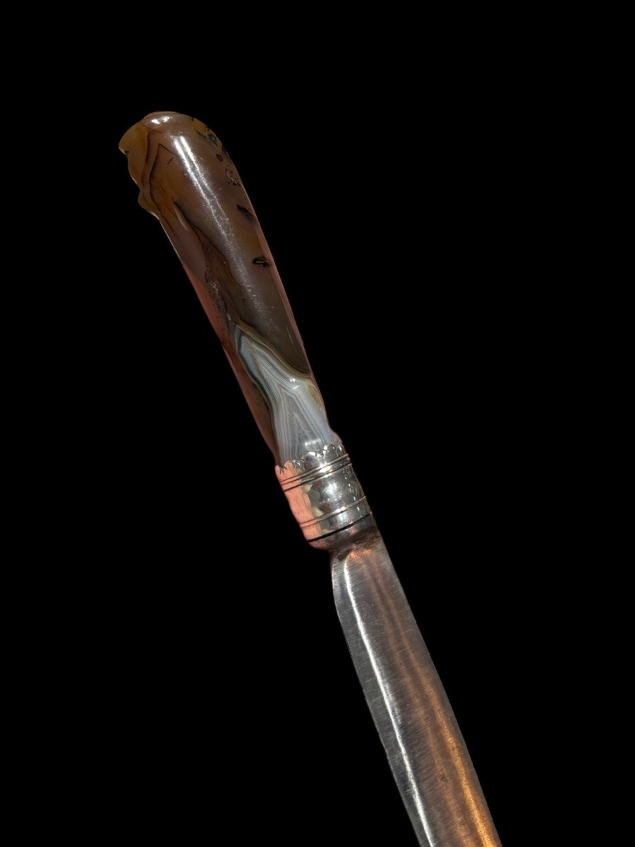 Wrought Iron Knife, Silver And Agate Handle - European - 18th Century-photo-1