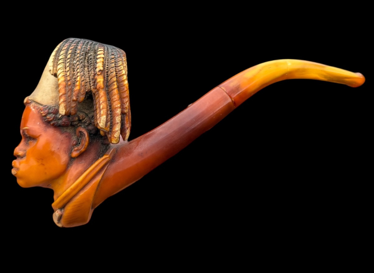 Meerschaum Pipe With A Carved Man's Head - European - Late 19th Century