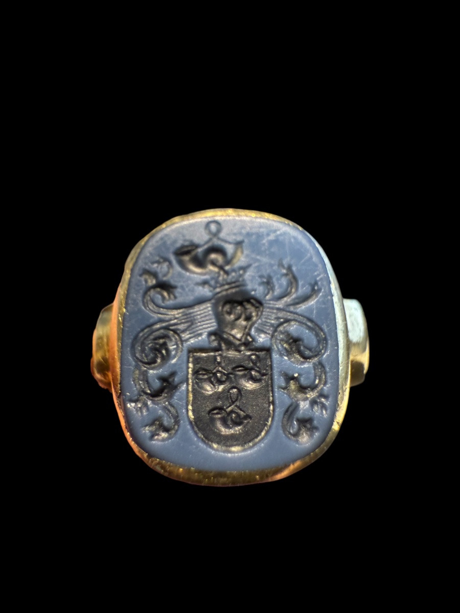 Signet Ring With Coat Of Arms In 14ct Gold - European - Early 20th Century-photo-2