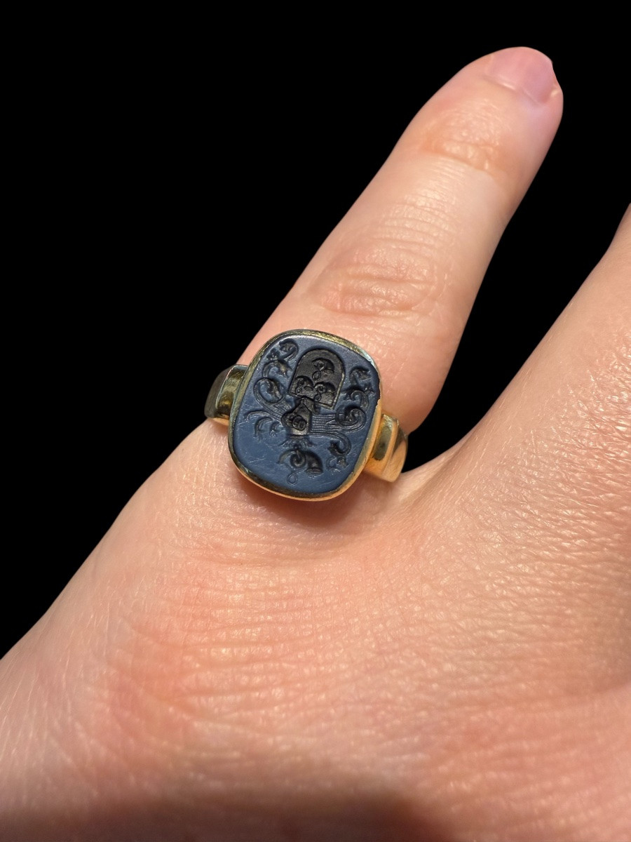 Signet Ring With Coat Of Arms In 14ct Gold - European - Early 20th Century-photo-3