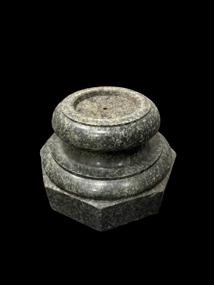 Antique Serpentine Base – 19th Century – Veined Green Stone, Octagonal Base-photo-1
