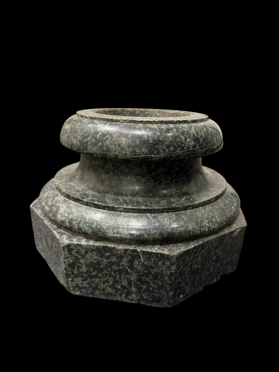 Antique Serpentine Base – 19th Century – Veined Green Stone, Octagonal Base-photo-3
