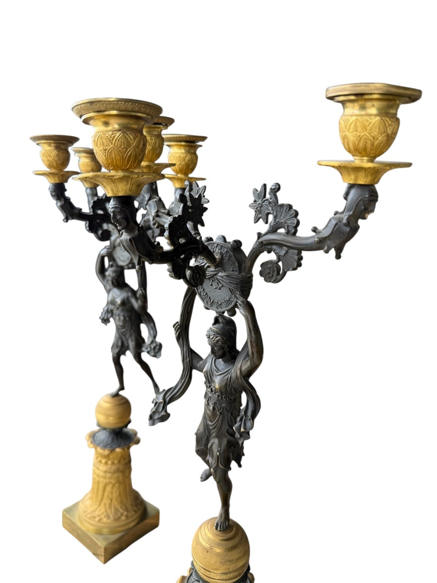 Pair Of Gilt Bronze Candelabra - Empire Period - Italy/denmark - 19th Century-photo-1