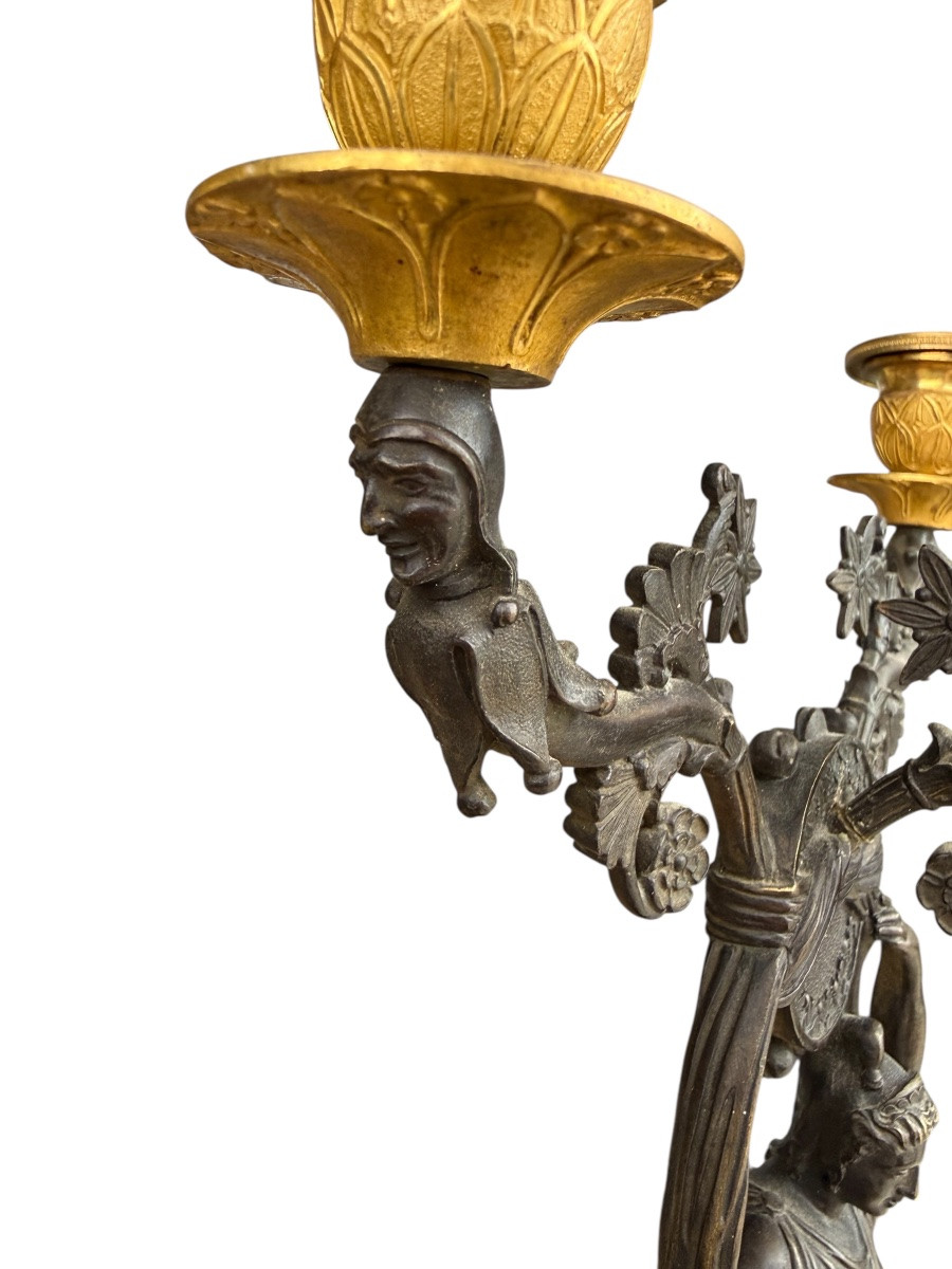 Pair Of Gilt Bronze Candelabra - Empire Period - Italy/denmark - 19th Century-photo-5