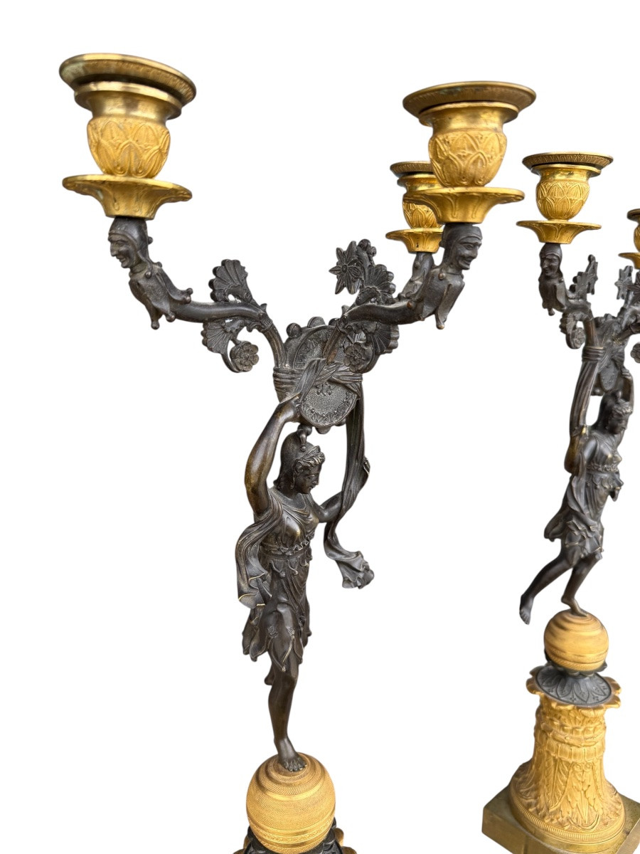 Pair Of Gilt Bronze Candelabra - Empire Period - Italy/denmark - 19th Century-photo-6