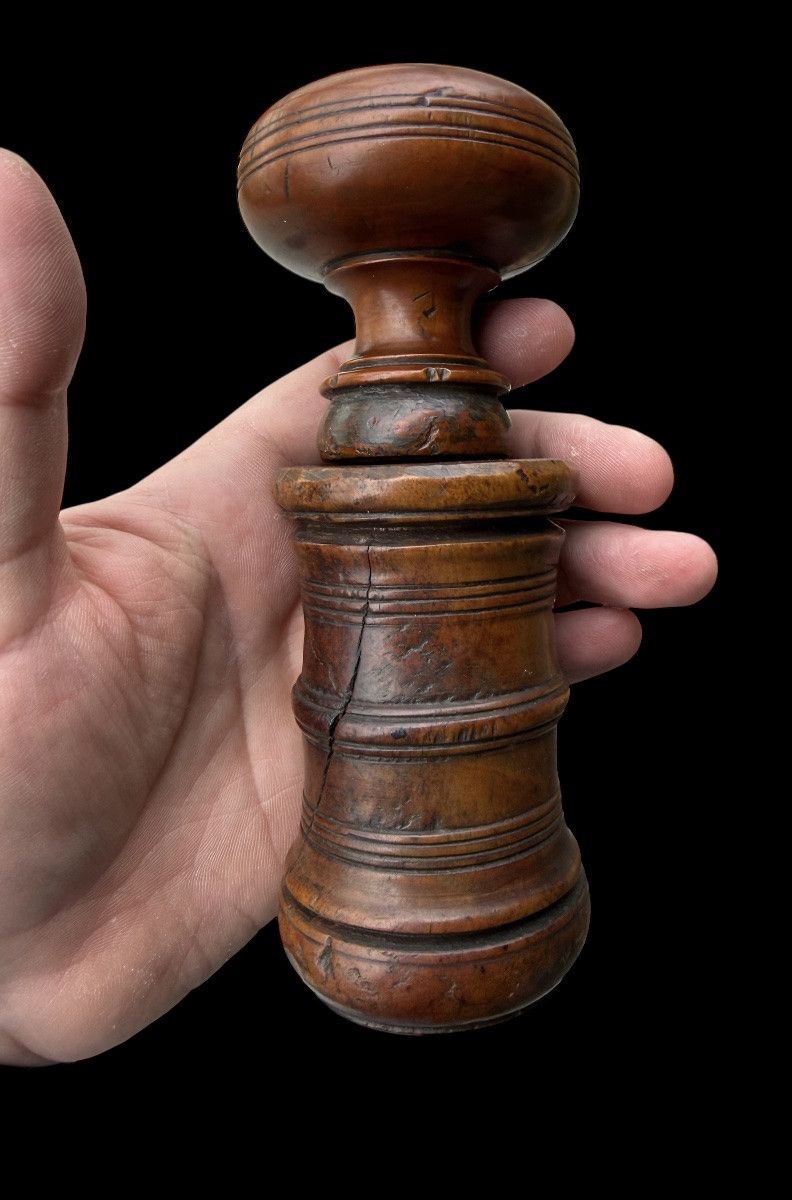 Small Boxwood Tobacco Mortar With Its Pestle - 17th/18th Century-photo-2
