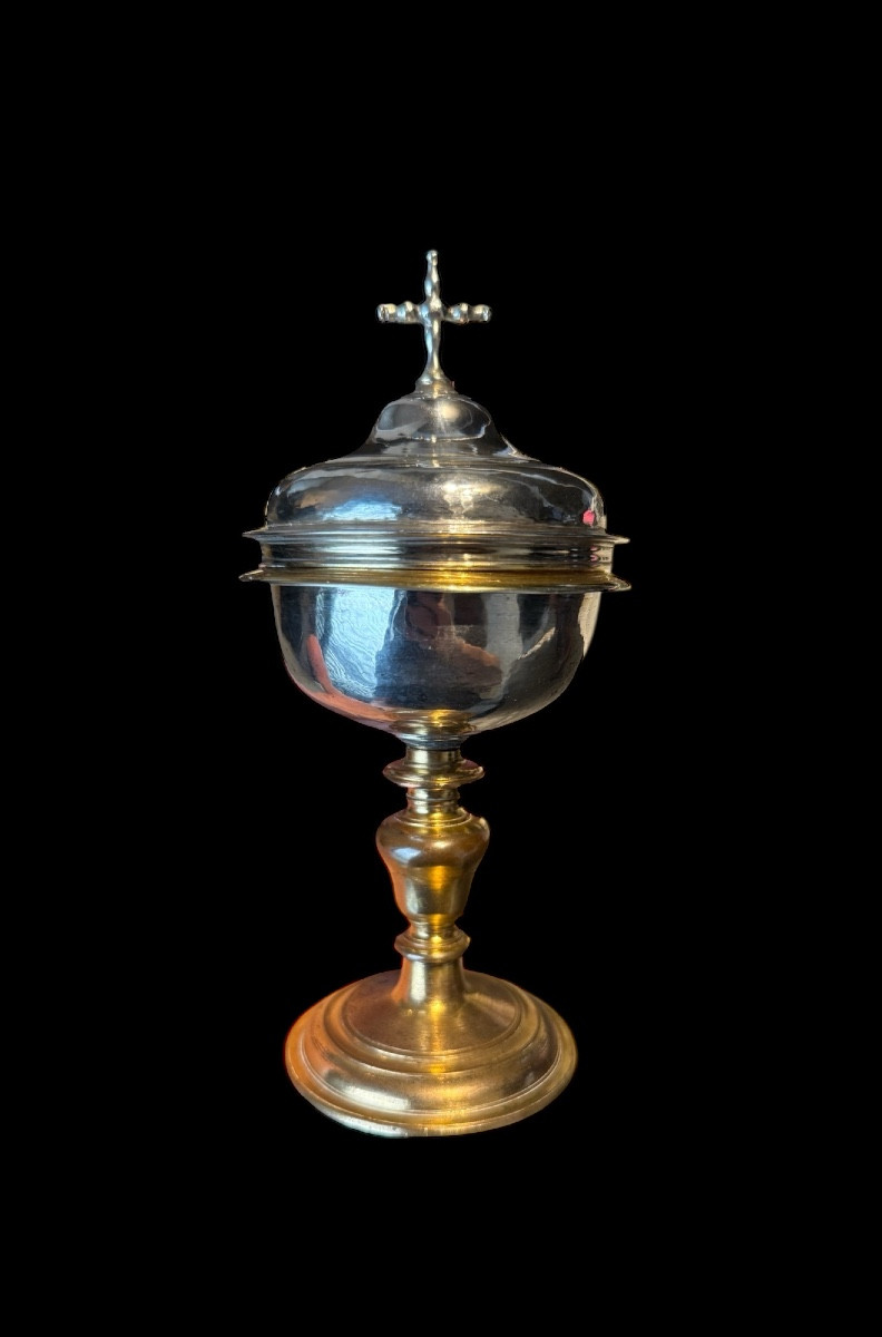 Petite Ciboire en argent vermeil avec pied en cuivre doré - Italie/France - 17e siècle