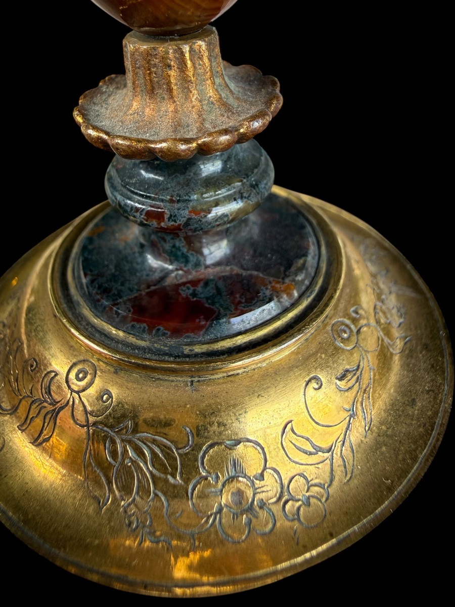 Small Agate Footed Cup With Gilt Copper Mount - Germany - 18th Century-photo-3