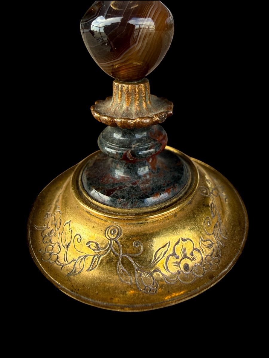 Small Agate Footed Cup With Gilt Copper Mount - Germany - 18th Century-photo-4