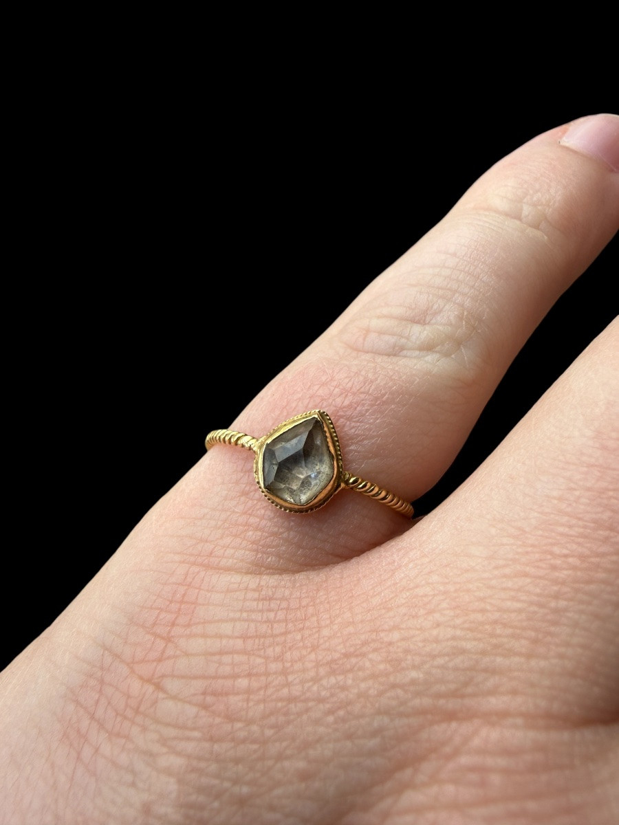 Twisted Gold Ring With Rock Crystal - Renaissance Period - 16th Century-photo-1