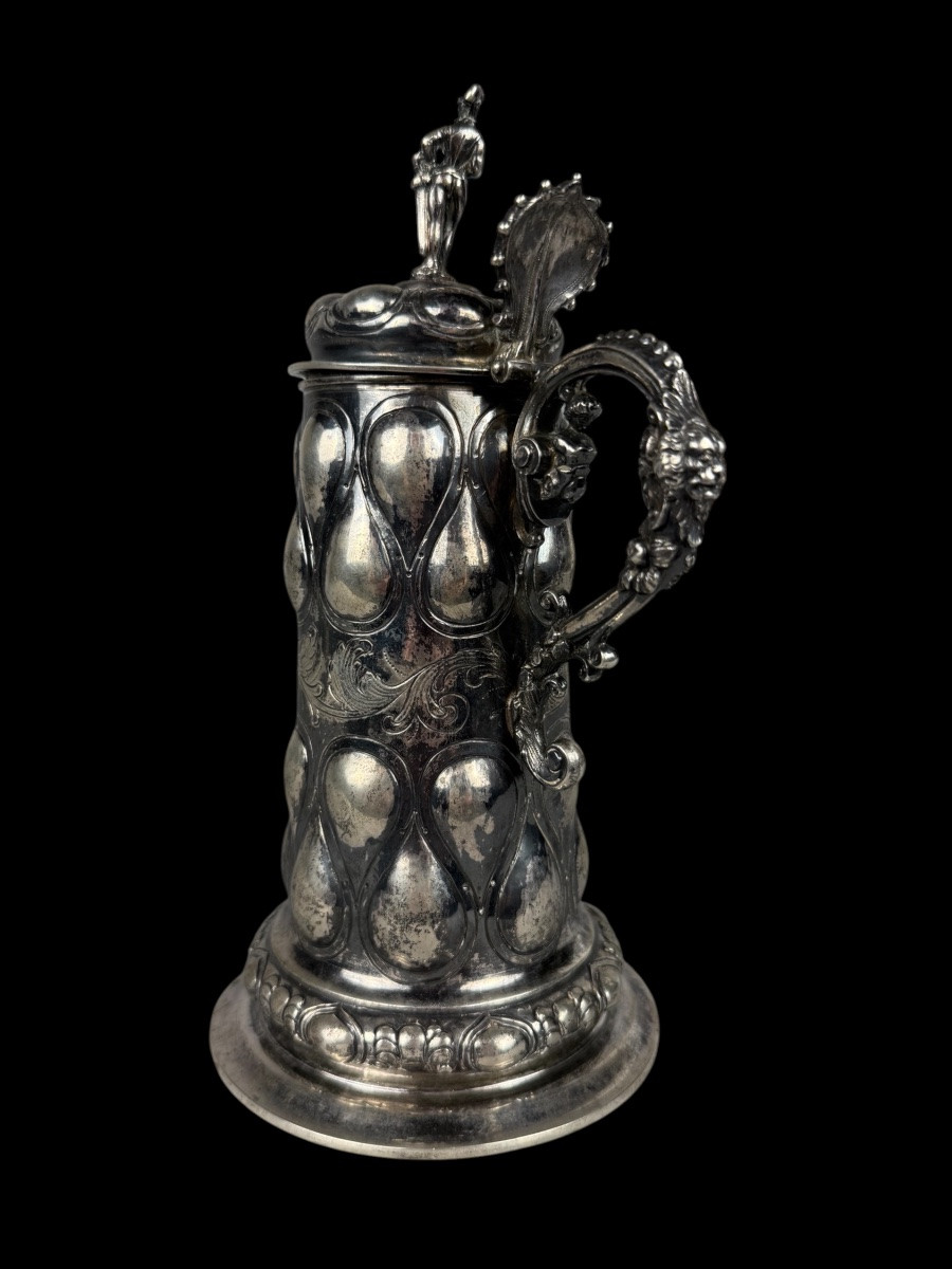 Pichet à couvercle en argent massif - Allemagne (Hanau) - 19e siecle-photo-1