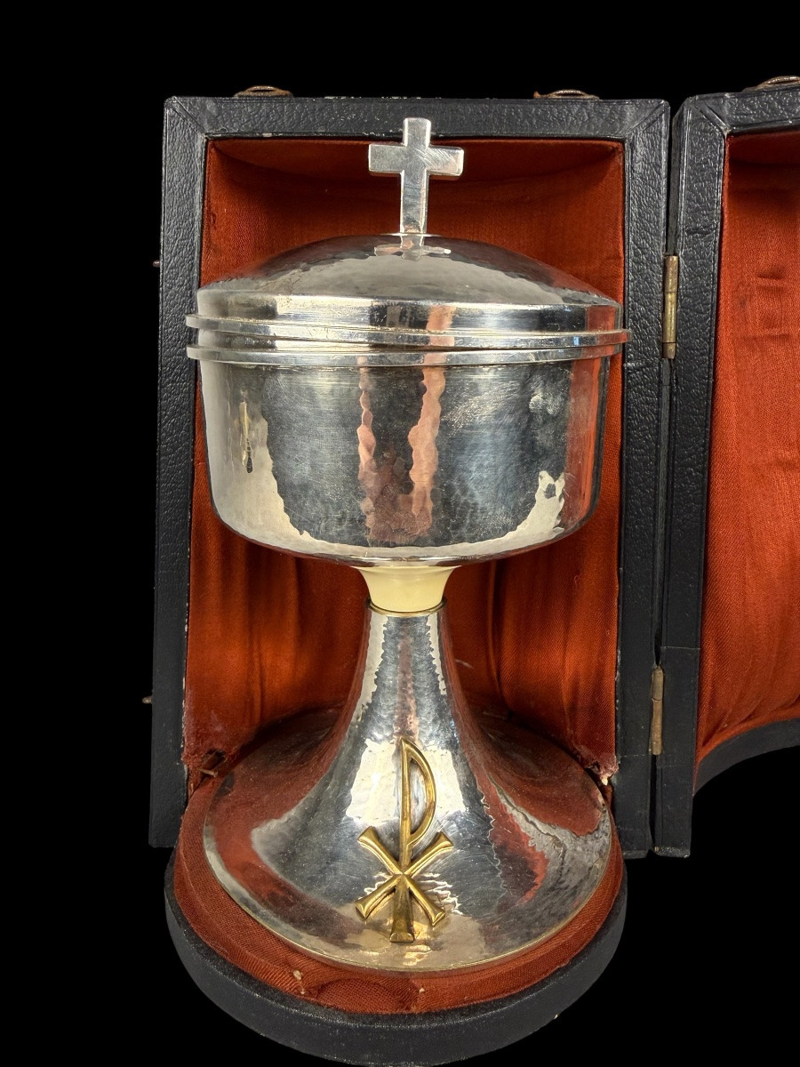 Liturgical Chalice In Silver And Silver-plated Bronze With Box - Belgium - Early 20th Century-photo-1