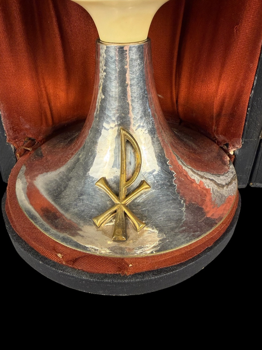 Liturgical Chalice In Silver And Silver-plated Bronze With Box - Belgium - Early 20th Century-photo-3
